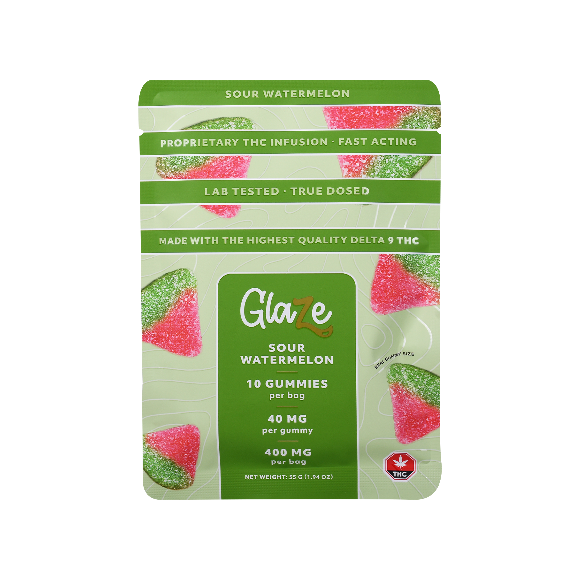 Watermelons Bag by Glaze - 1 Bag, 10 Gummies, 40mg Each